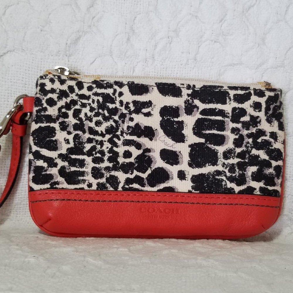 COACH Legacy Ocelot Leopard Red Wristlet